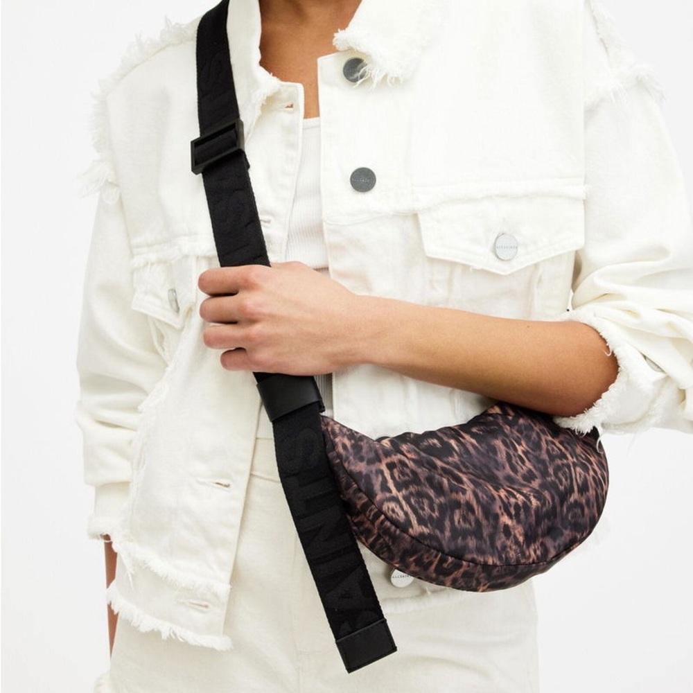 All Saints Leopard Print Crossbody Bag - Black and Brown